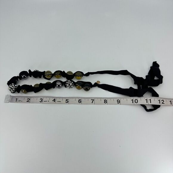 J. Crew Necklace Glass Rhinestone Ribbon Beaded Tie Closure Estate Costume - Picture 8 of 8
